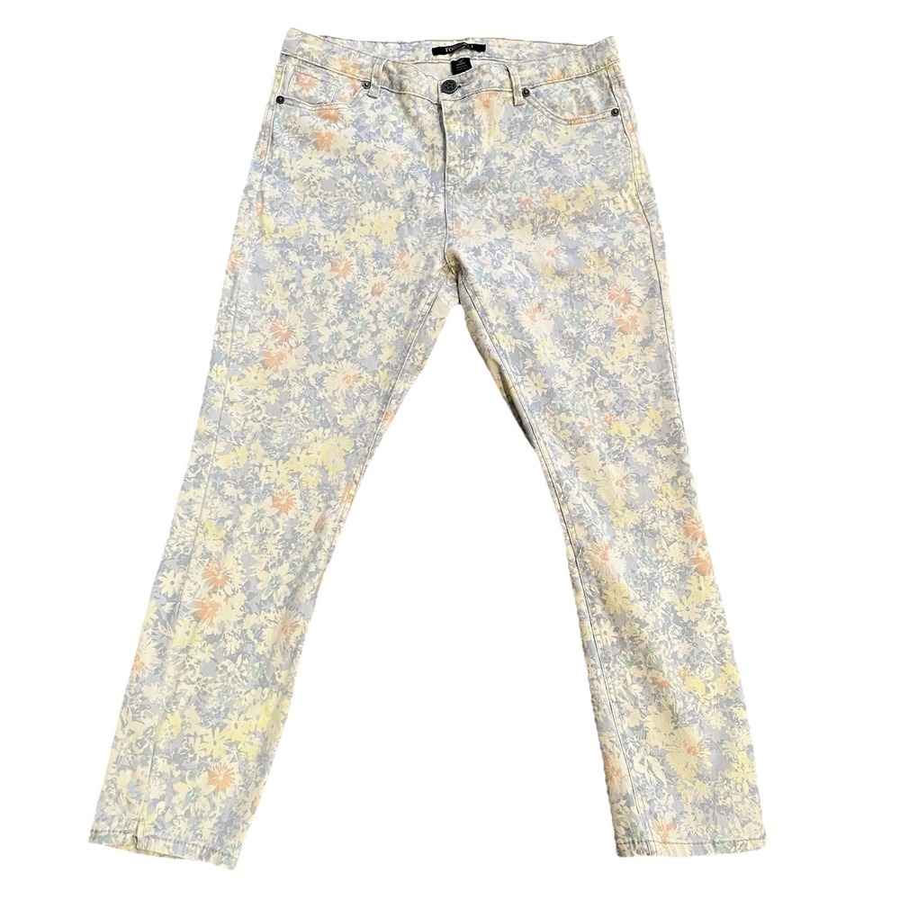 Roz & Ali Jeans Missy 12‎ Average Crop Ankle Pale Pastel Floral Denim Stretch